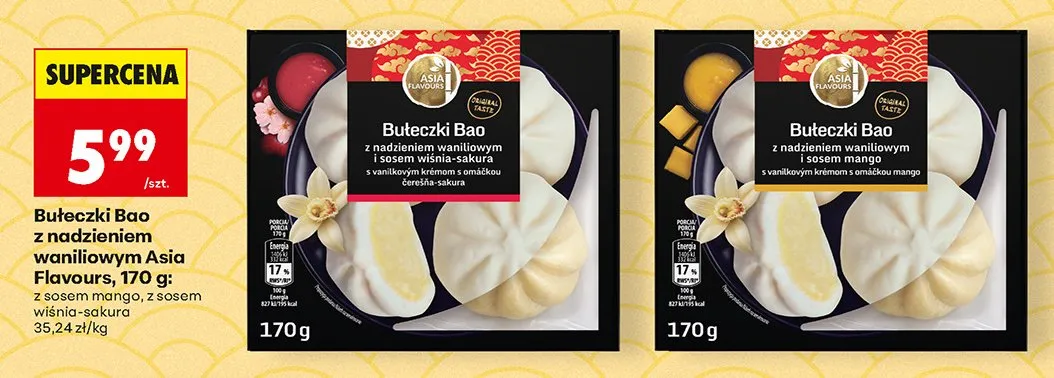 Bułeczki Bao z nadzieniem waniliowym i sosem mango Asia Flavours promocja w Biedronka