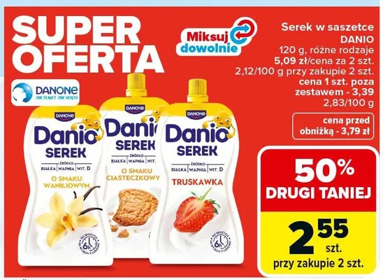 Serek w saszetce danio różne rodzaje promocja w Carrefour Market