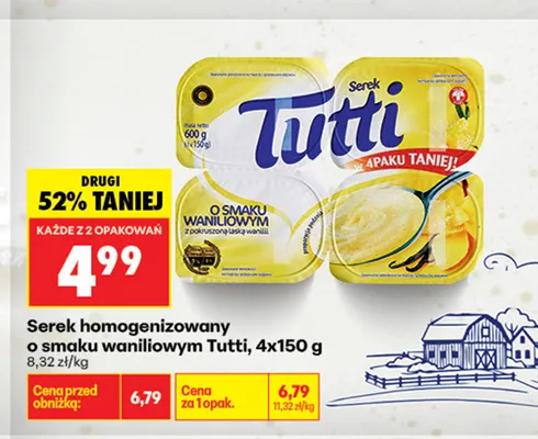 Serek homogenizowany o smaku waniliowym Tutti 4-pak promocja w Biedronka