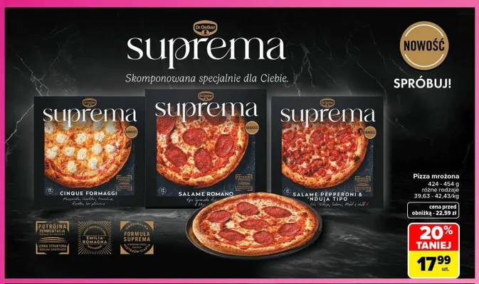Pizza mrożona Dr. Oetker Suprema Salame Romano promocja w Carrefour