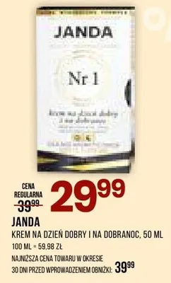 Krem na dzień Janda Nr 1 do skóry dojrzałej promocja w Drogerie Natura