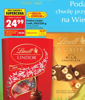 Praliny Lindor 200/225g różne rodzaje promocja w Biedronka