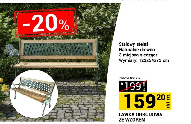 Ławka ogrodowa ze wzorem stalowy stelaż naturalne drewno 3 miejsca siedzące 122x54x73cm promocja w Merkury Market