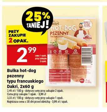 Bułka hot-dog pszenny typu francuskiego Dakri 2-pak promocja w Twój Market