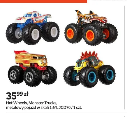 Hot Wheels Monster Trucks metalowy pojazd w skali 1:64 JCD70 promocja w Empik