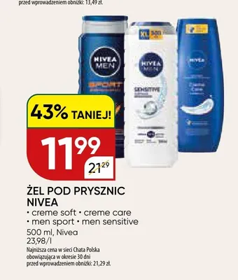 Żel pod prysznic Nivea Men Sport promocja w Chata Polska