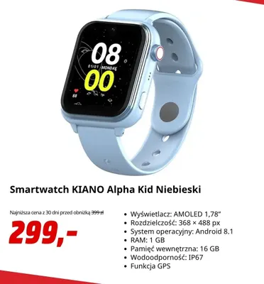 Smartwatch Kiano Alpha Kid niebieski promocja w Media Markt