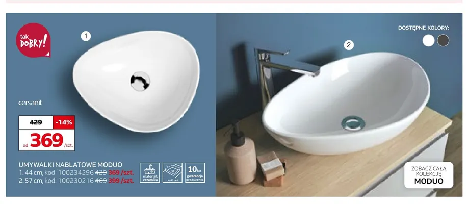 Umywalki nablatowe Moduo Cersanit 44 cm promocja w Komfort