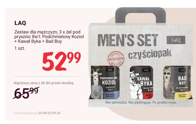 Zestaw dla mężczyzn 3 x żel pod prysznic 8w1 Podchmielony Kozioł + Kawał Byka + Bad Boy LaQ promocja w Rossmann