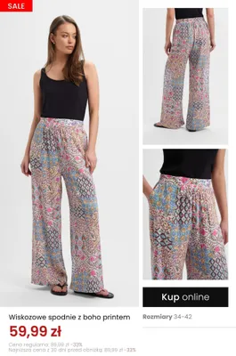 Spodnie wiskozowe z boho printem promocja w Top Secret