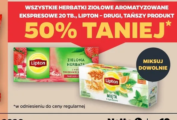 Herbatka ziołowa aromatyzowana ekspresowa Lipton Zielona Herbata z nutą truskawki promocja w Netto