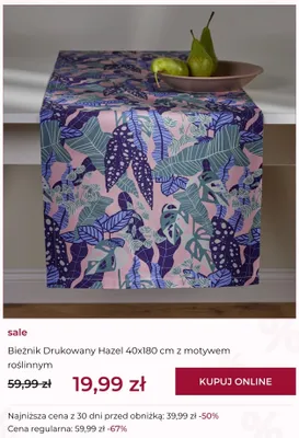 Bieżnik Drukowany Hazel 40x180 cm z motywem roślinnym promocja w home&you