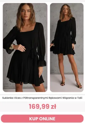 Sukienka Vices z półtransparentnymi rękawami wiązania w talii promocja w Renee