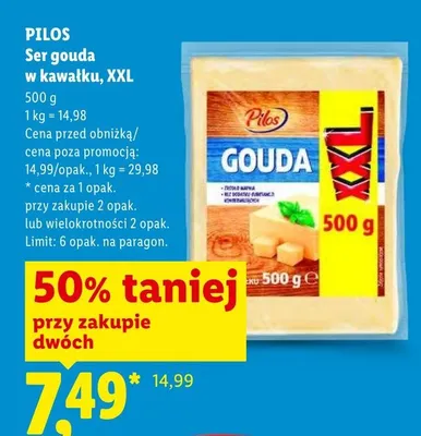 Ser gouda w kawałku XXL Pilos promocja w Lidl