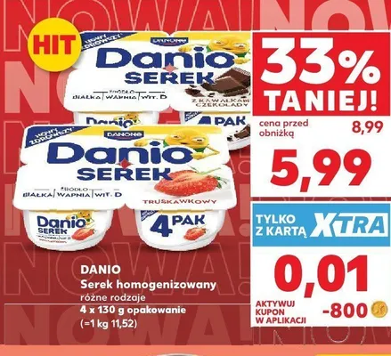 Serek homogenizowany Danio z kawałkami czekolady 4-pak 130 g promocja w Kaufland