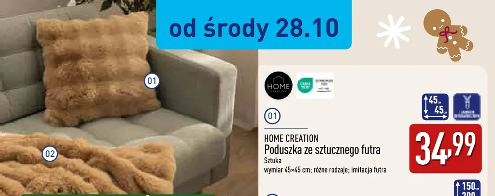 Poduszka ze sztucznego futra 45x45 cm Home Creation promocja w Aldi
