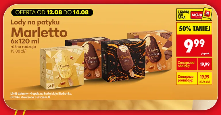 Lody na patyku Marletto Lava Salted Caramel promocja w Biedronka