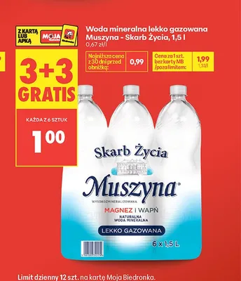 Woda mineralna lekko gazowana Muszyna - Skarb Życia promocja w Biedronka