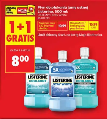 Płyn do płukania jamy ustnej Listerine Stay White promocja w Biedronka