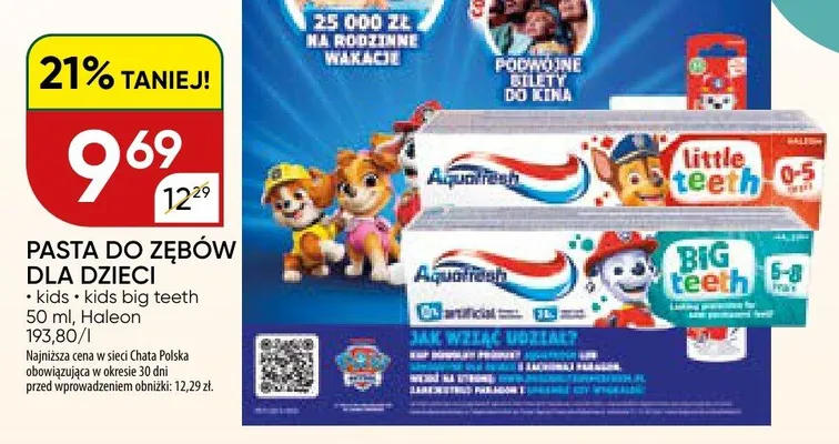 Pasta do zębów dla dzieci Aquafresh Kids Big Teeth promocja w Chata Polska