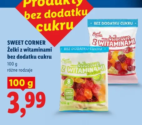 Żelki z witaminami bez dodatku cukru smaki owocowe Sweet Corner promocja w Lidl