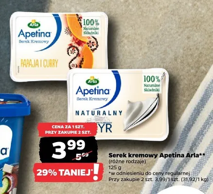 Serek kremowy Papaja i Curry Apetina Arla promocja w Netto