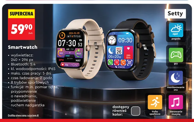 Smartwatch Setty promocja w Biedronka