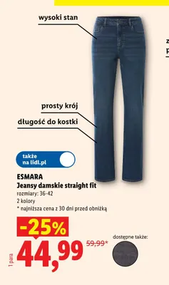 Jeansy damskie straight fit Esmara promocja w Lidl