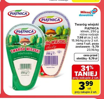 Twaróg wiejski tłusty Piątnica klinek promocja w Carrefour