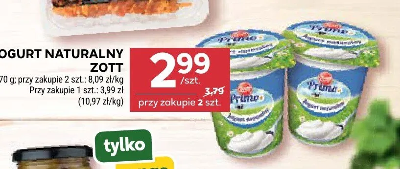 Jogurt naturalny Zott Primo promocja w Stokrotka