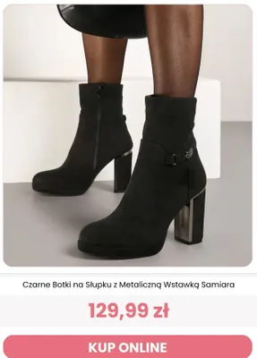 Czarne botki na słupku z metaliczną wstawką Samiara Renee promocja w Renee