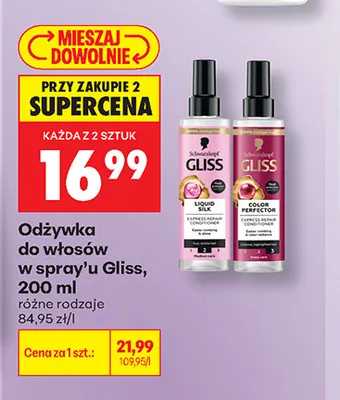 Odżywka do włosów w spray'u Gliss Liquid Silk promocja w Biedronka
