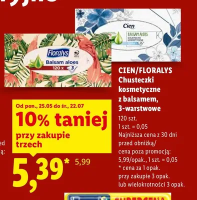 Chusteczki kosmetyczne Floralys z balsamem 3-warstwowe promocja w Lidl