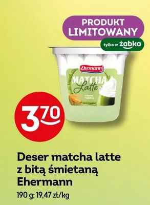 Deser matcha latte z bitą śmietaną promocja w Żabka