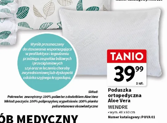 Poduszka ortopedyczna Aloe Vera Wendre 40x60 cm promocja w Intermarche