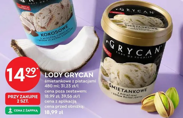 Lody Grycan śmietankowe z pistacjami promocja w Żabka