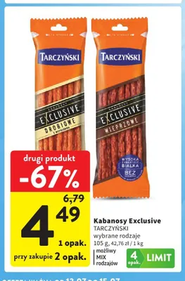 Kabanosy Exclusive wieprzowe Tarczyński promocja w Intermarche