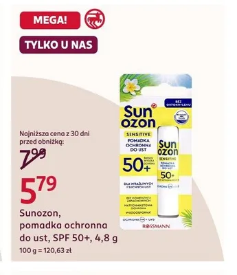 Pomadka ochronna do ust SPF 50+ Sunozon promocja w Rossmann