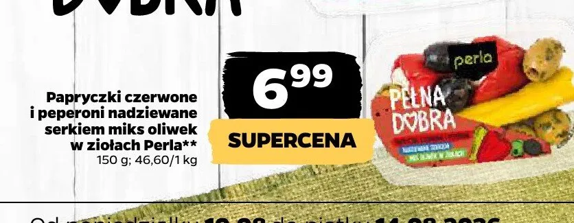 Papryczki czerwone i peperoni nadziewane serkiem miks oliwek w ziołach Perla promocja w Netto