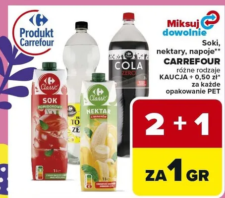 Soki, nektary, napoje różne rodzaje promocja w Carrefour