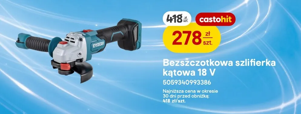 Bezszczotkowa szlifierka kątowa Erbauer promocja w Castorama