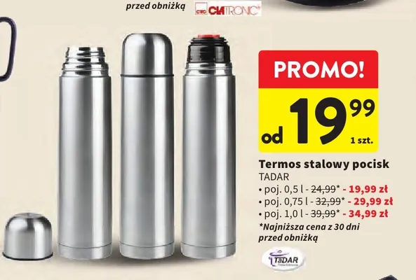 Termos stalowy pocisk 1,0 l Tadar promocja w Intermarche