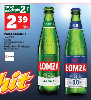 Piwo bezalkoholowe Łomża 0,0% promocja w TOPAZ