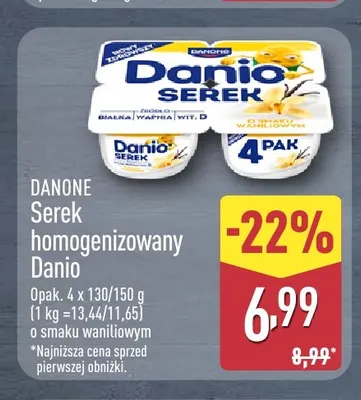 Serek homogenizowany o smaku waniliowym 4-pak Danio promocja w Aldi