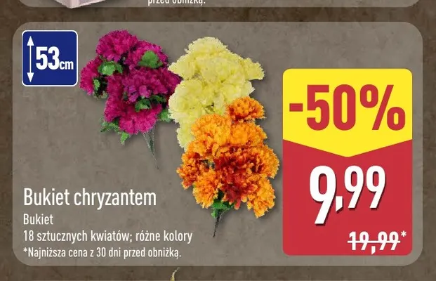 Bukiet sztucznych chryzantem 53 cm promocja w Aldi