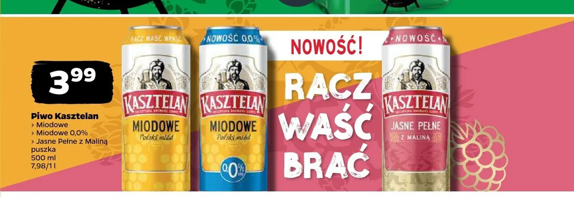 Piwo bezalkoholowe Kasztelan Miodowe 0,0% 500ml promocja w Netto