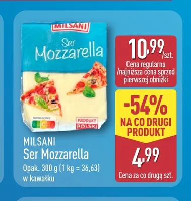 Ser mozzarella w kawałku Milsani promocja w Aldi