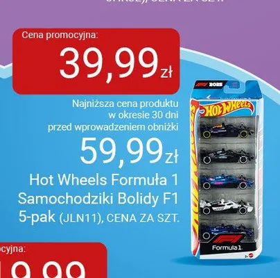 Zabawka Hot Wheels Formuła 1 Samochodziki Bolidy F1 5-pak (JLN11) promocja w Smyk