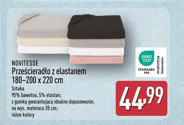 Prześcieradło z elastanem Novitesse 180-200x220 cm promocja w Aldi
