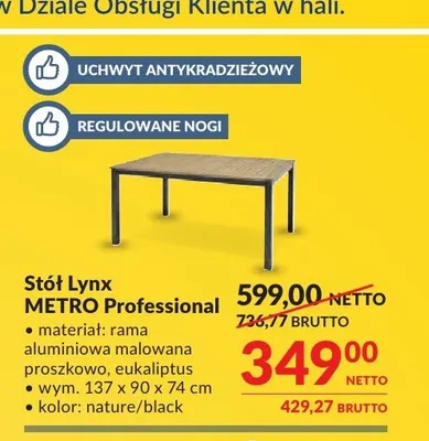 Stół Lynx METRO Professional promocja w Makro
